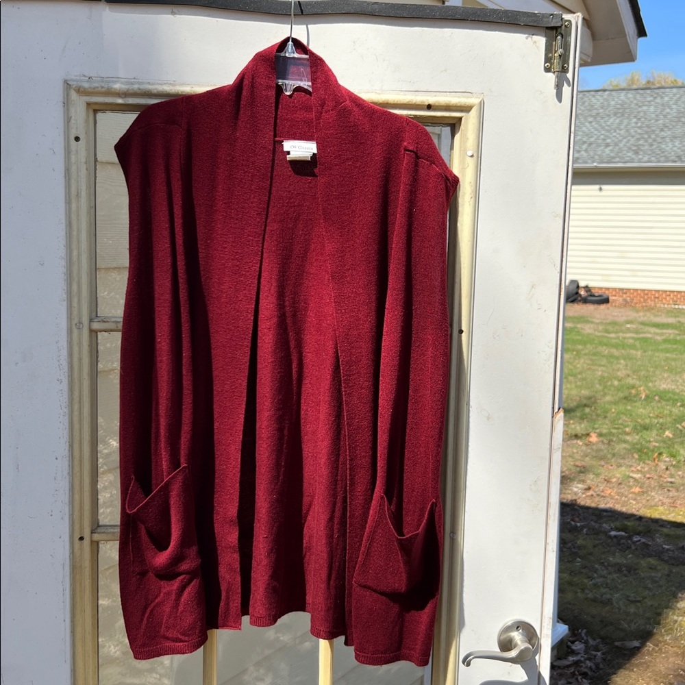 Women's Size 1X CW Classic Red Cardigan Sweater Soft Knit Open-Front GUC